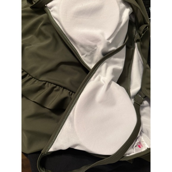 SHEKINI Women Olive Green Wrap Ruffle Swim Dress Tunic M - Picture 9 of 12